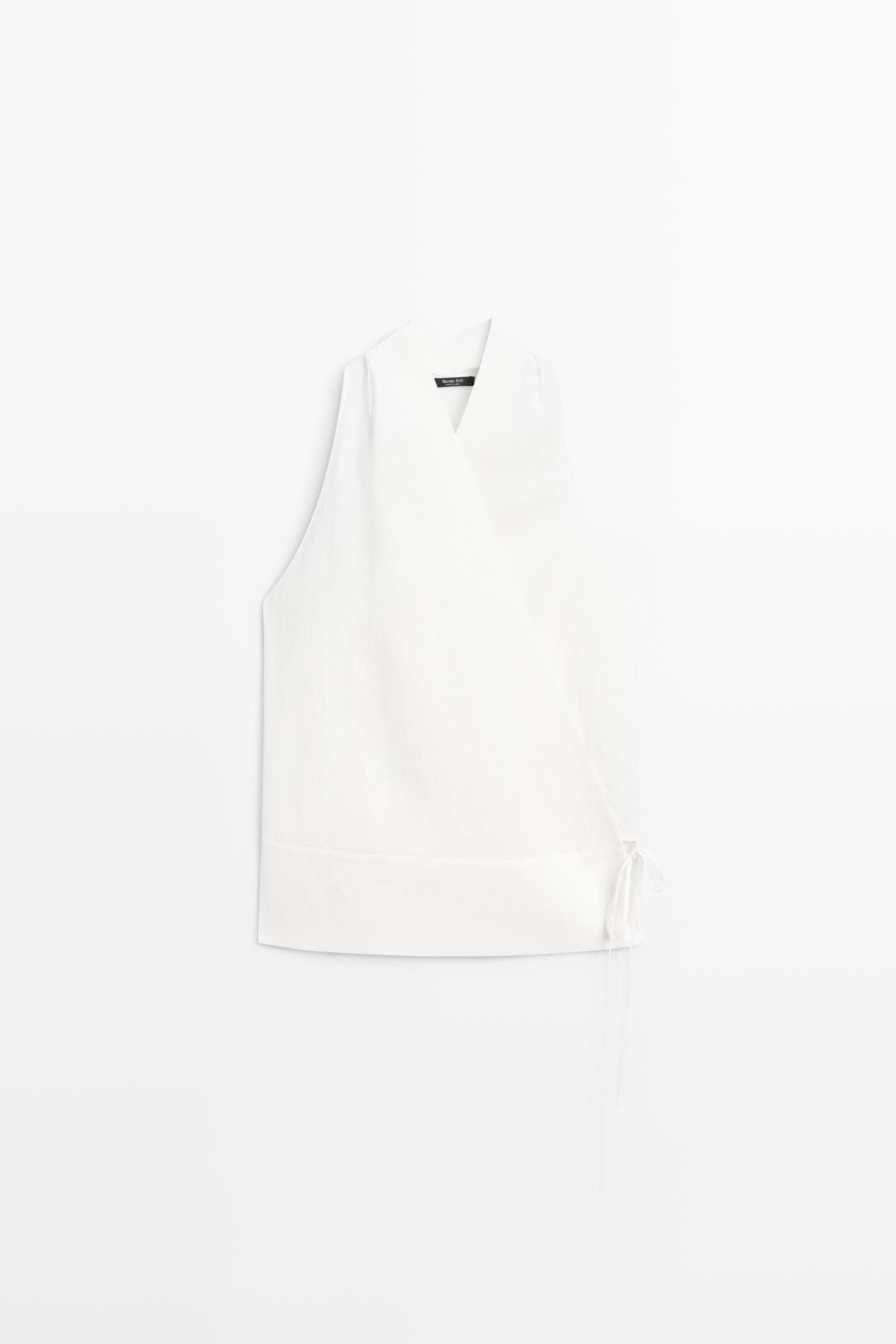 100% linen surplice top with corset belt detail